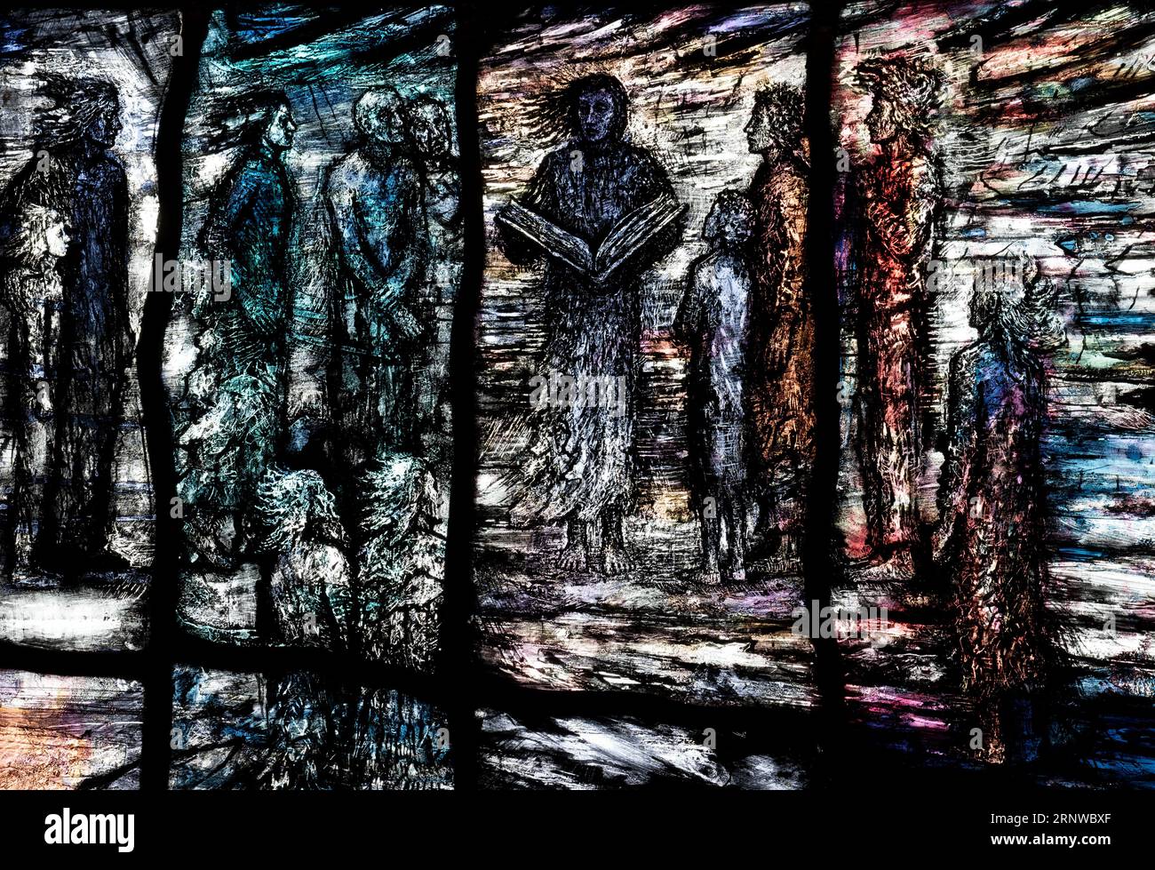 Tom Denny stained glass window, St. Peter`s Church, Ipsley, Redditch, Worcestershire, UK Stock Photo